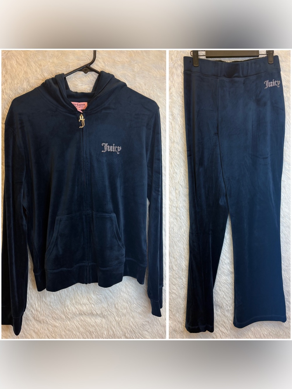 Juicy Couture Navy Velour Rhinestone Tracksuit Set | Y2K | Size XL 💙✨👑